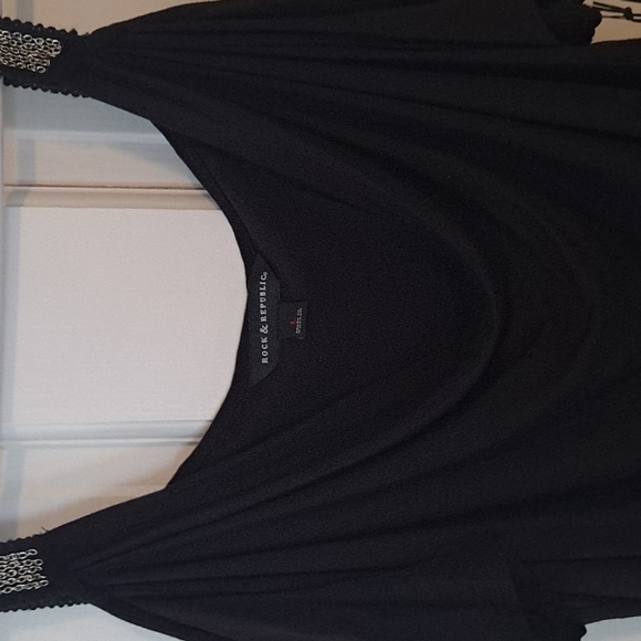 ROCK & REBPUBLIC Black Tank Chain Link Strap Scoop Neck Blouse Size Large - Picture 5 of 10